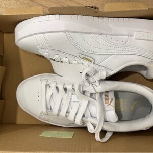 Puma White Low-Top Leather Sneakers with Gold Accents